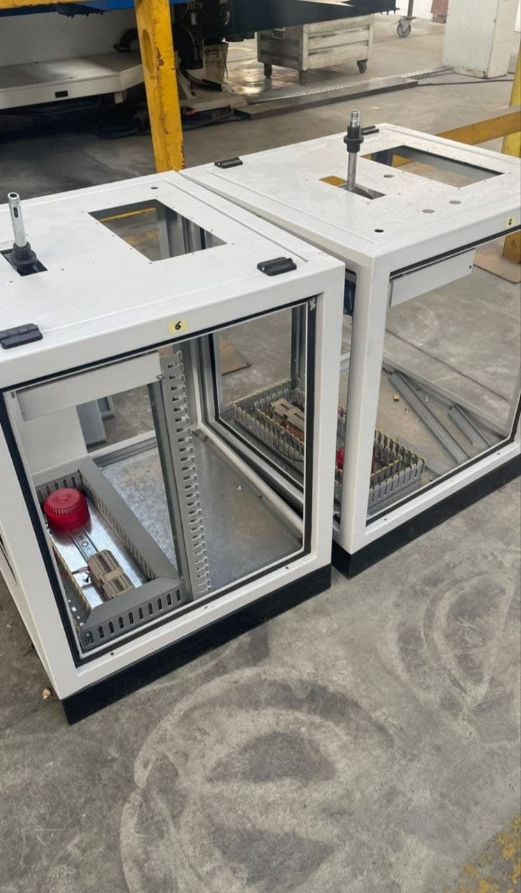 Custom electrical control cabinets under assembly